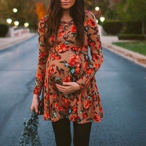 Long sleeve floral A-line dress